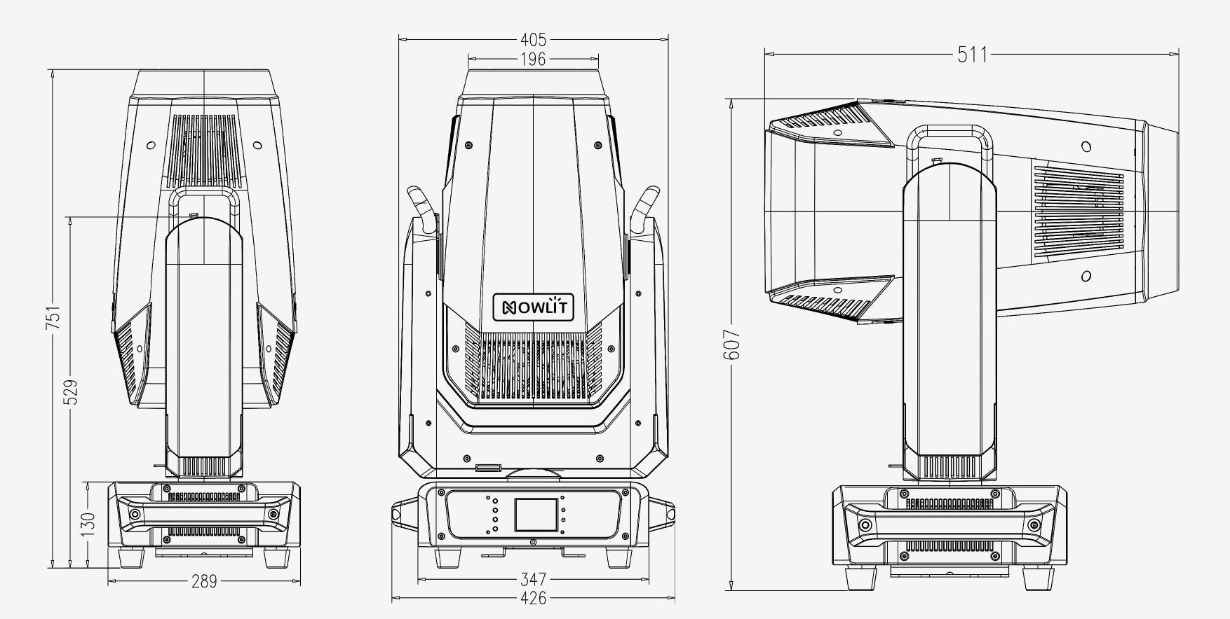 1000W LED profile moving head light dimensions drawing